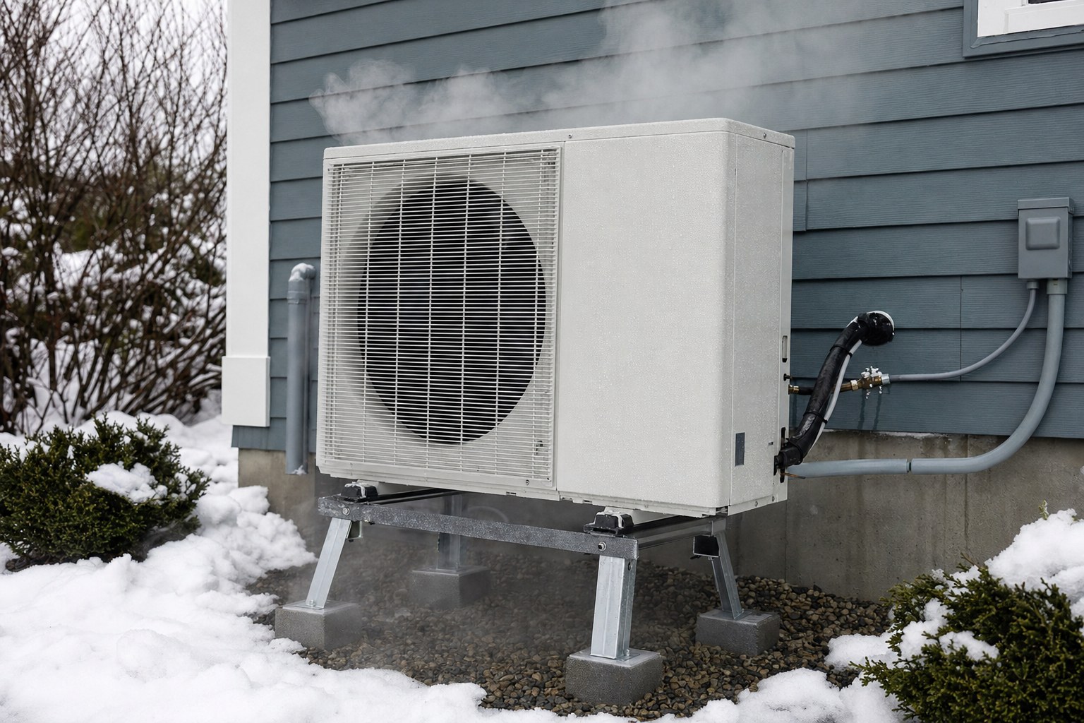 Cold-climate heat pump releasing normal defrost steam in winter