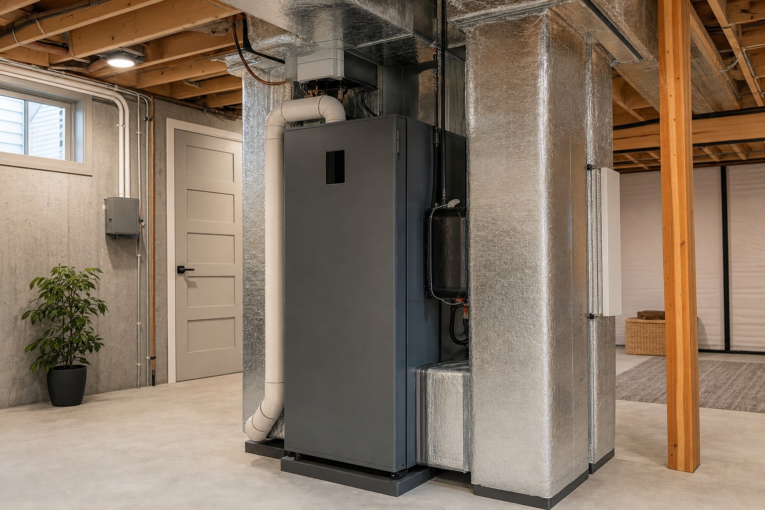Neatly installed whole-home ducted heat pump system